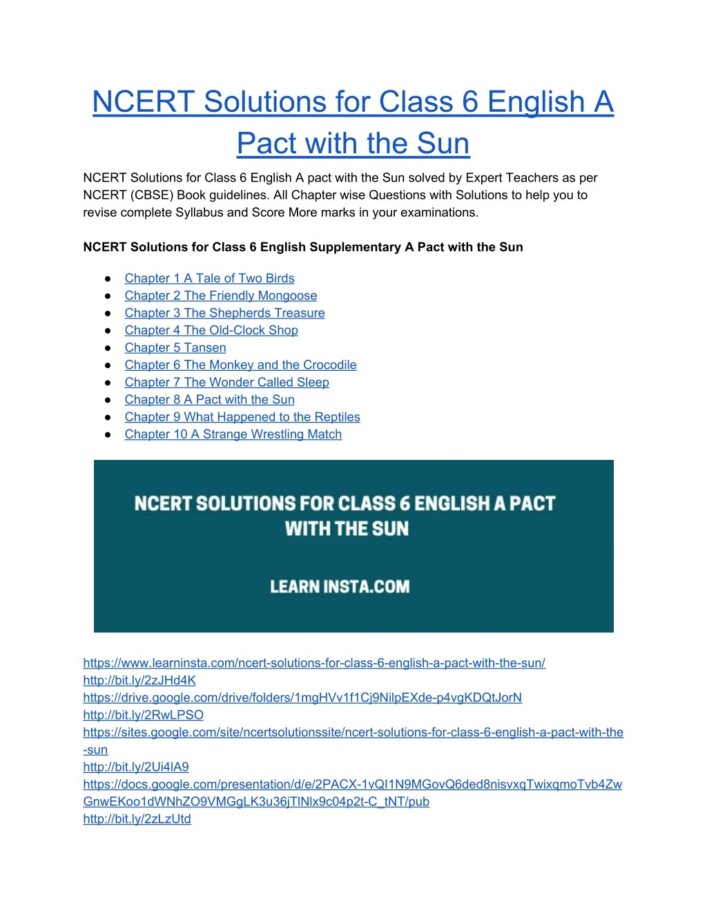 ncert solutions for class 6 english a pact with