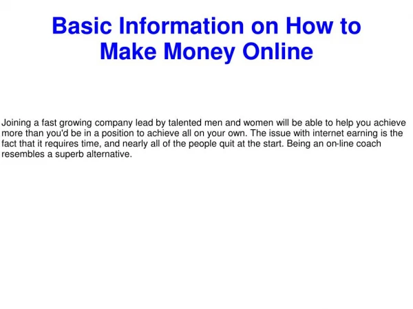 Basic Information on How to Make Money Online