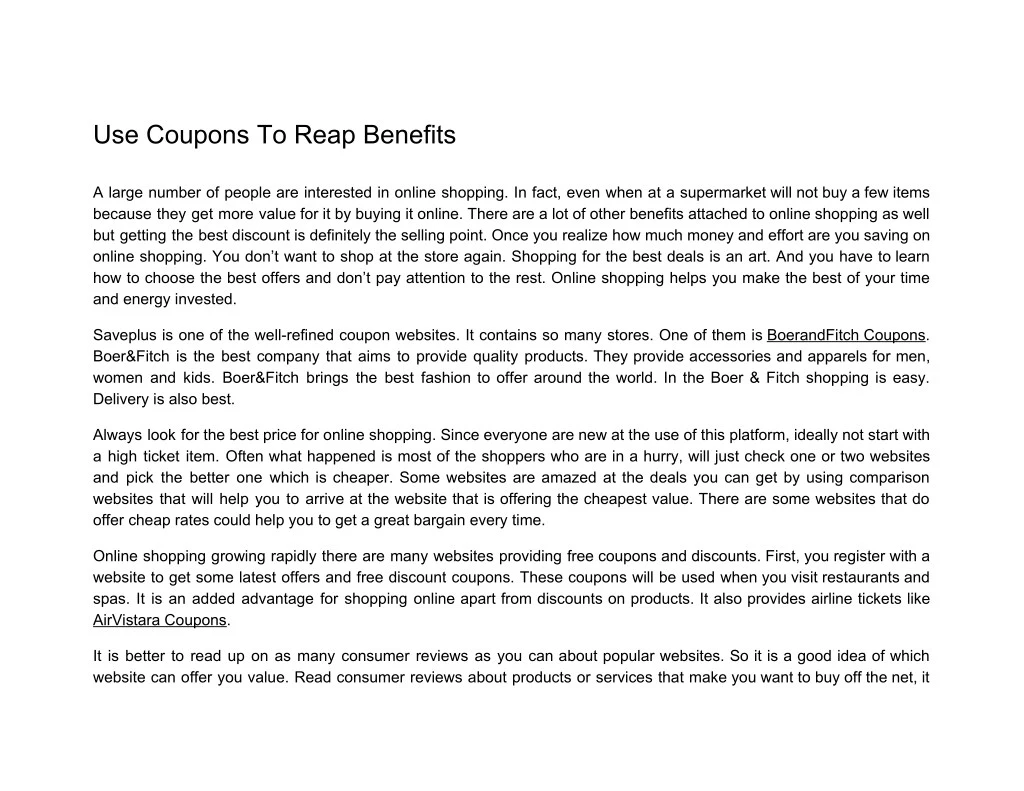 use coupons to reap benefits