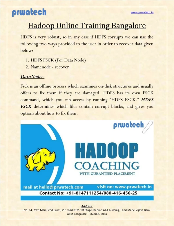 Hadoop Online Training Bangalore