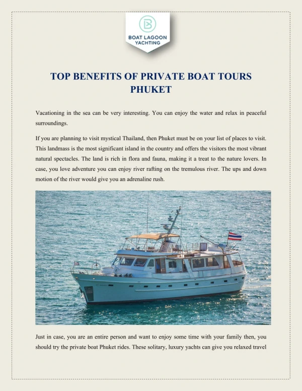 TOP BENEFITS OF PRIVATE BOAT TOURS PHUKET