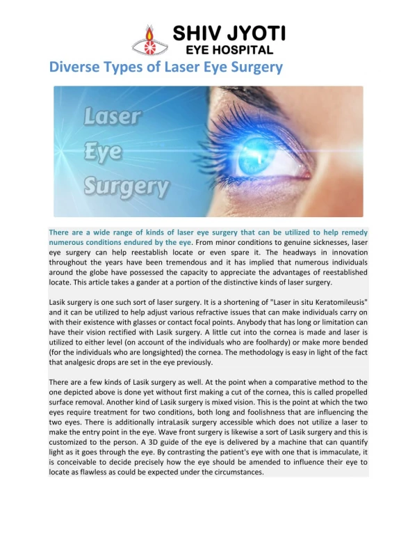 Diverse Types of Laser Eye Surgery