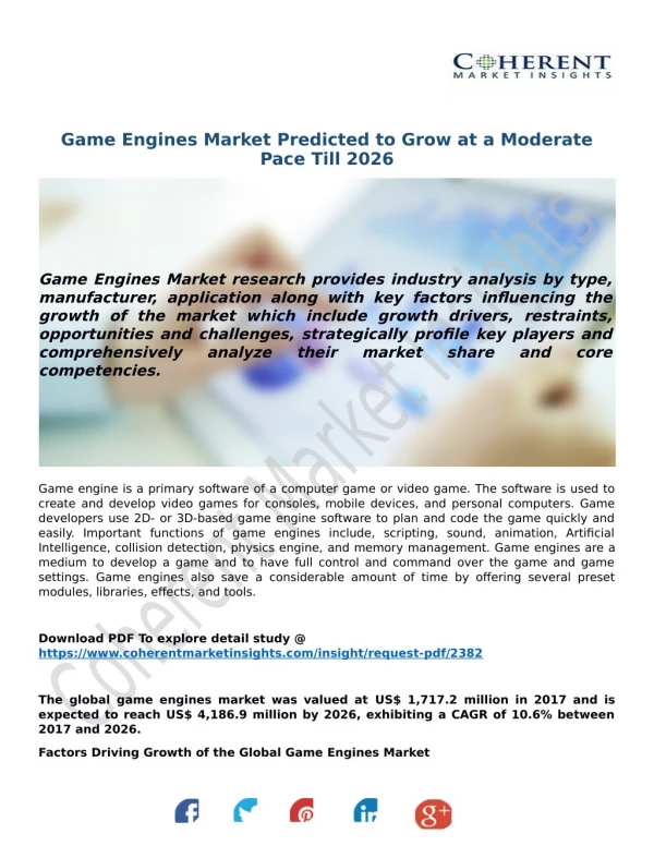 Game Engines Market Predicted to Grow at a Moderate Pace Till 2026