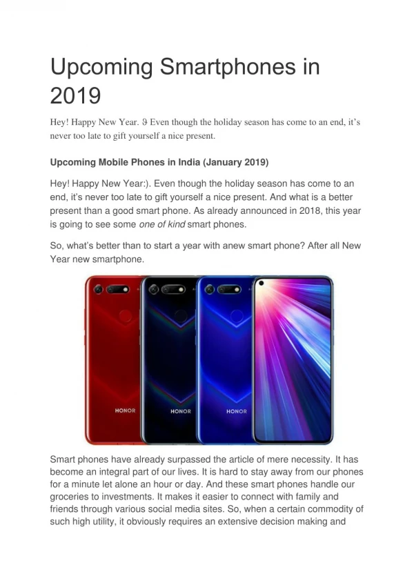 Upcoming Mobile Phones in India (January 2019)