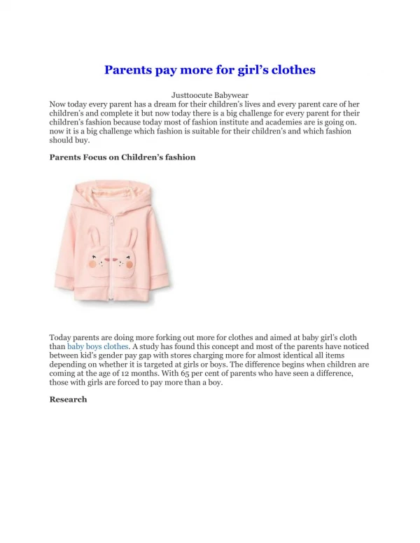 Parents pay more for girl’s clothes