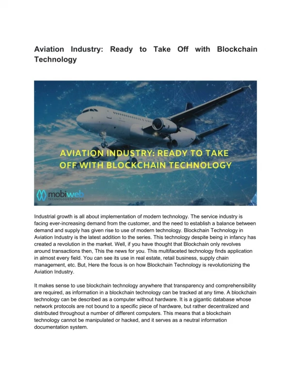 Aviation Industry: Ready to Take Off with Blockchain Technology