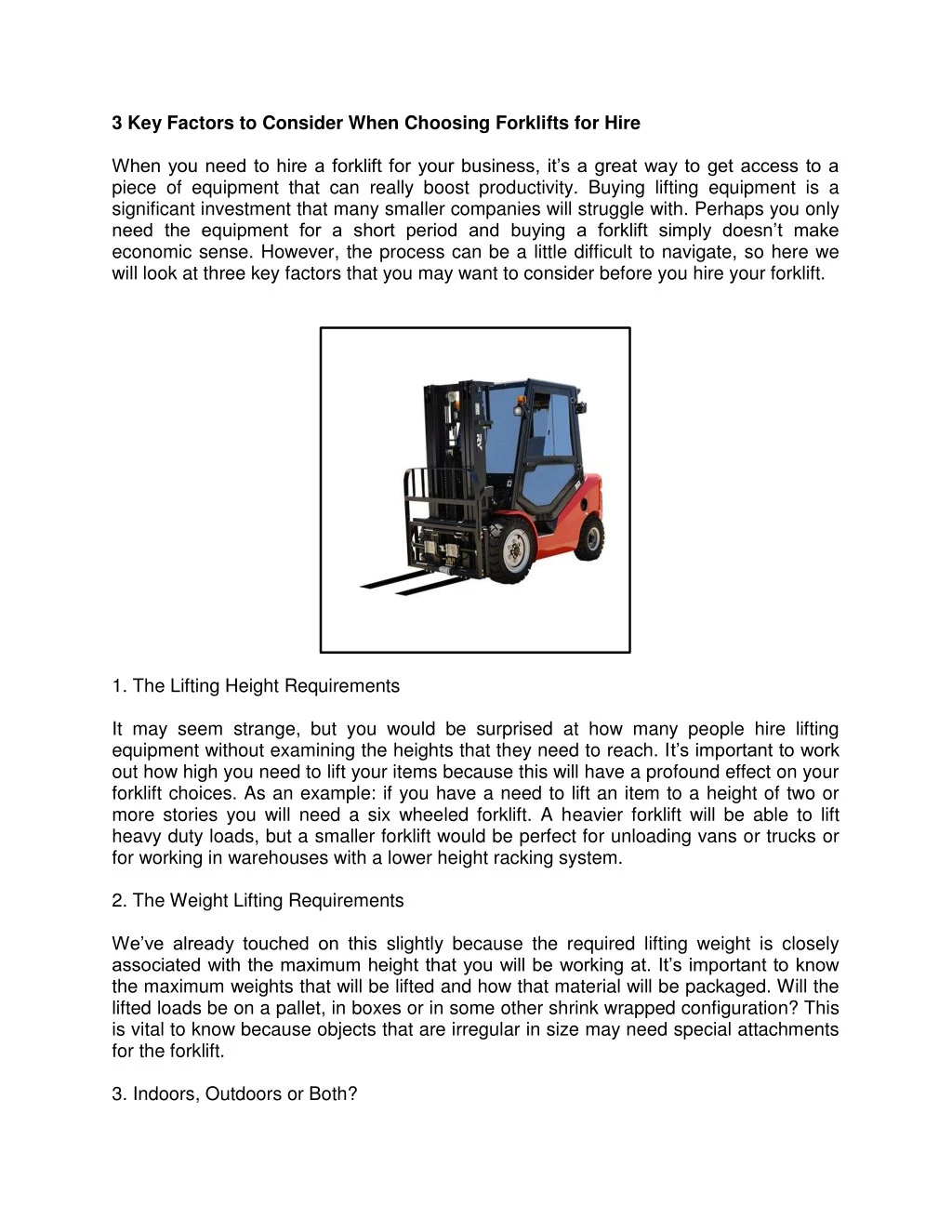 3 key factors to consider when choosing forklifts