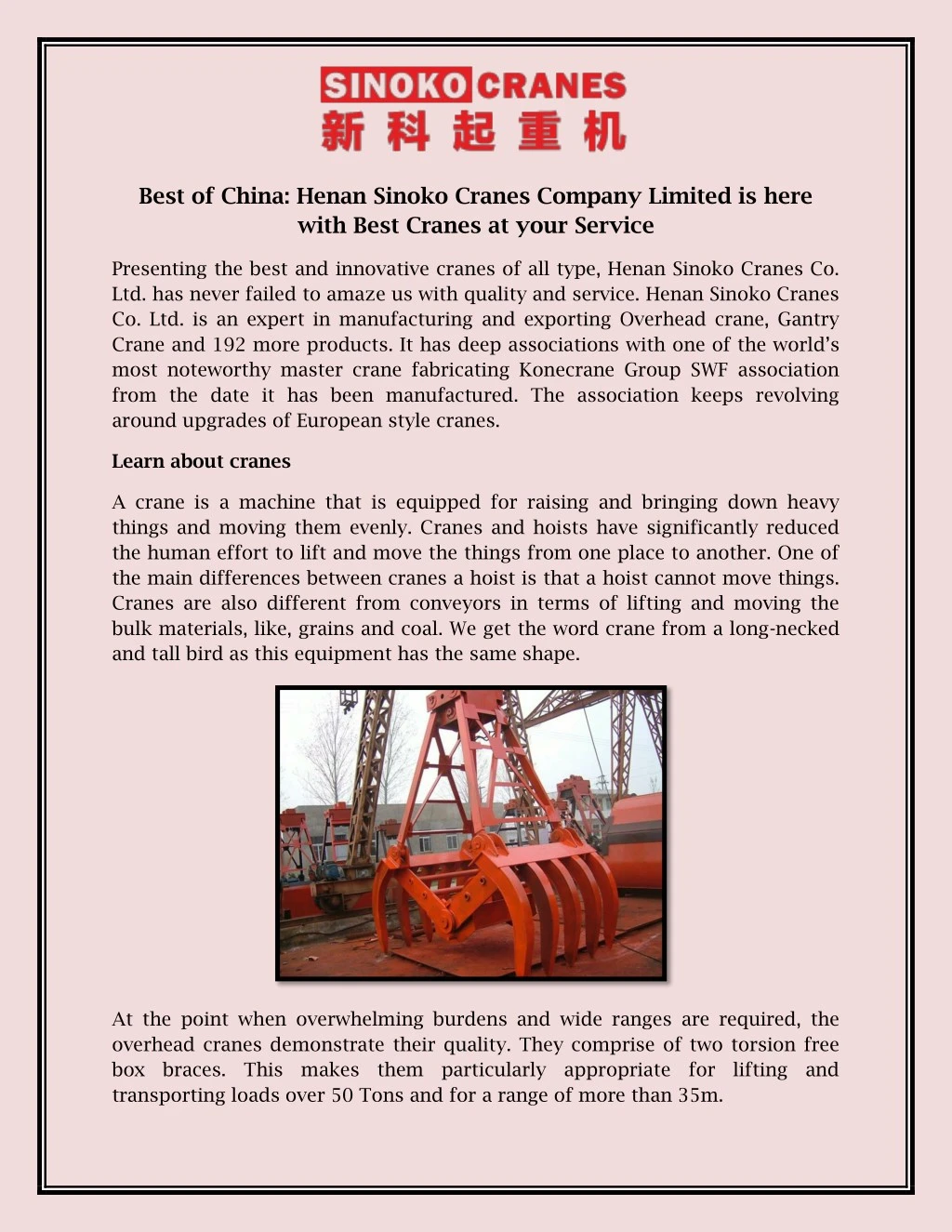 best of china henan sinoko cranes company limited