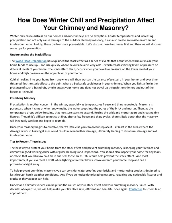 How Does Winter Chill and Precipitation Affect Your Chimney and Masonry?