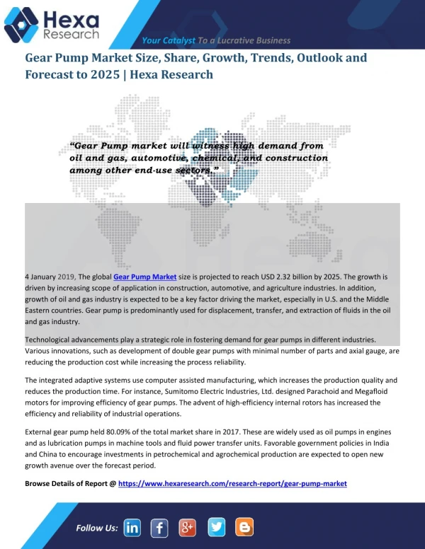 Research Insights on Gear Pump Market Size, Growth and Forecast to 2025