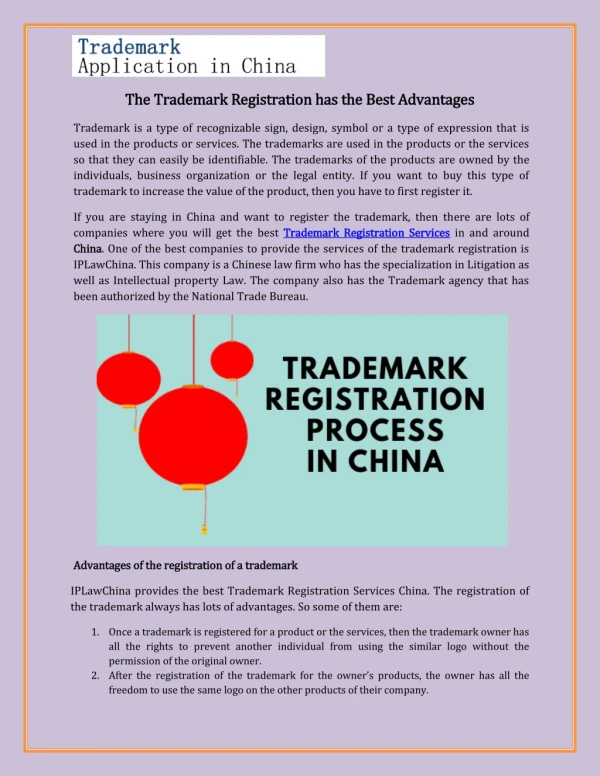 The Trademark Registration has the Best Advantages