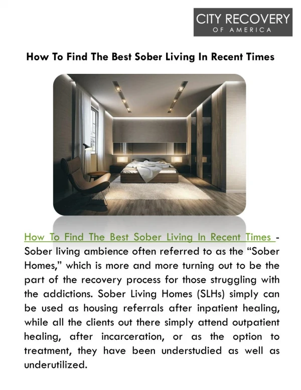 How To Find The Best Sober Living In Recent Times