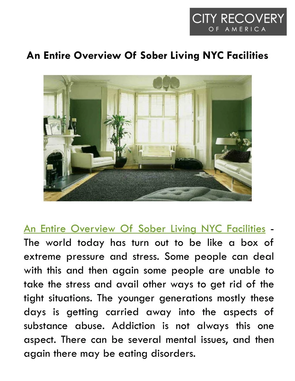 an entire overview of sober living nyc facilities