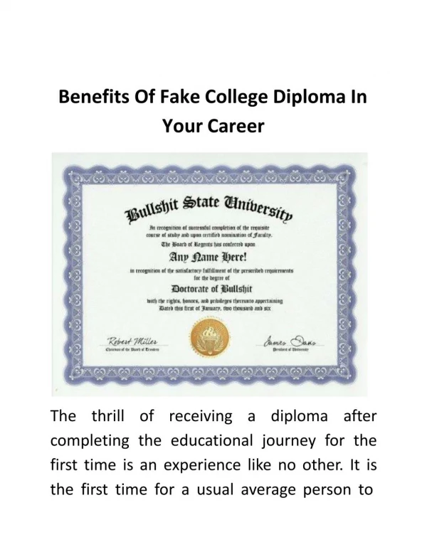 Benefits Of Fake College Diploma In Your Career