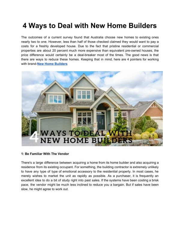4 Ways to Deal with New Home Builders