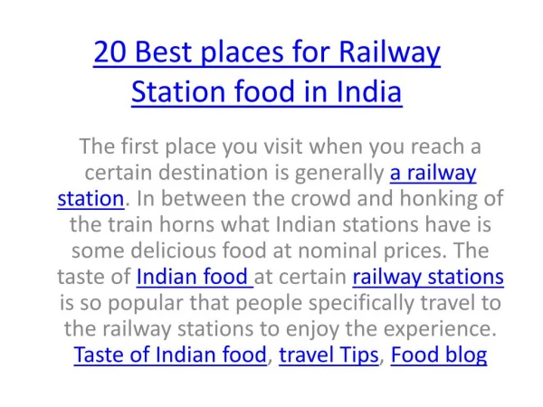 20 Best places for Railway Station food in India