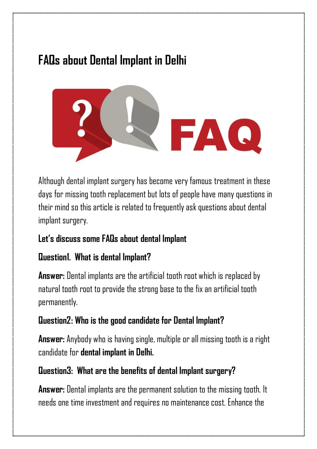 faqs about dental implant in delhi