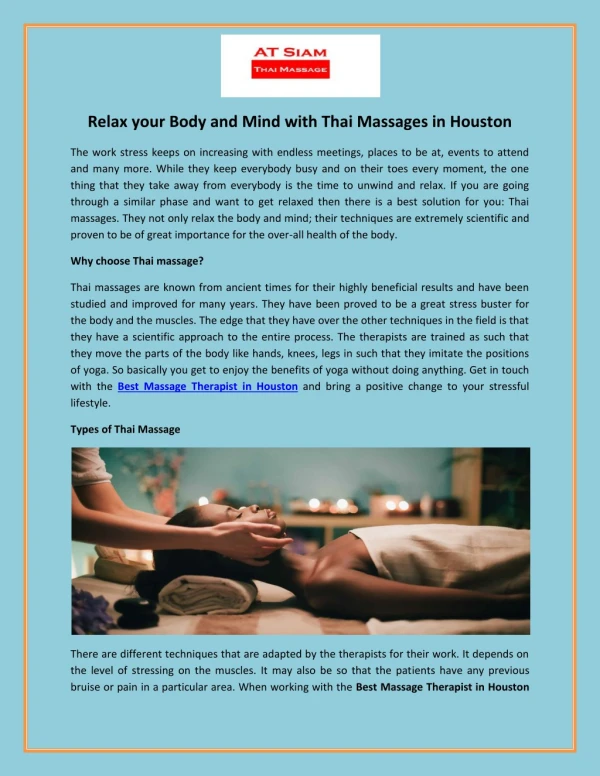 Relax your Body and Mind with Thai Massages in Houston