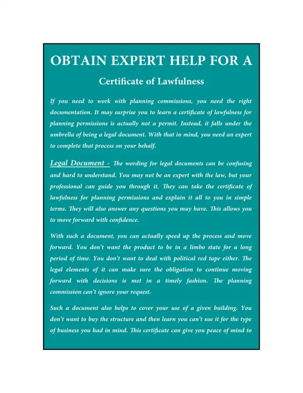 Obtain Expert Help For A Certificate Of Lawfulness