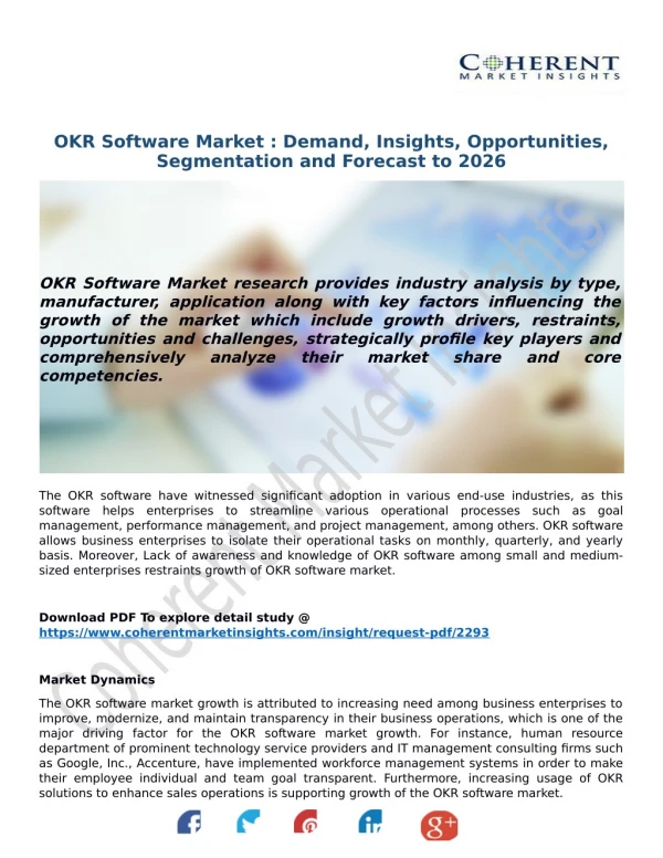 OKR Software Market : Demand, Insights, Opportunities, Segmentation and Forecast to 2026