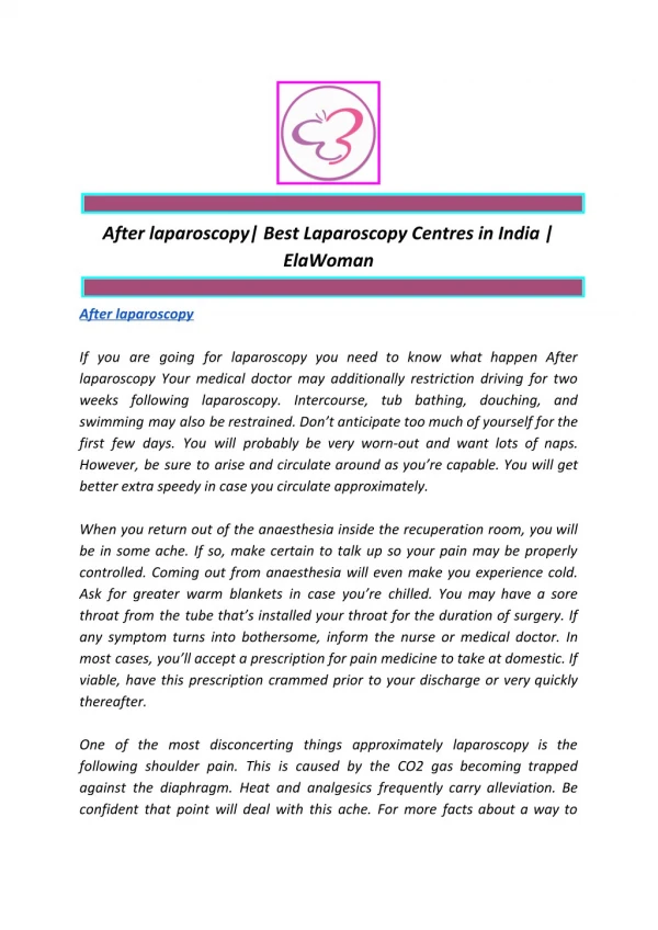 After laparoscopy| Best Laparoscopy Centres in India | ElaWoman