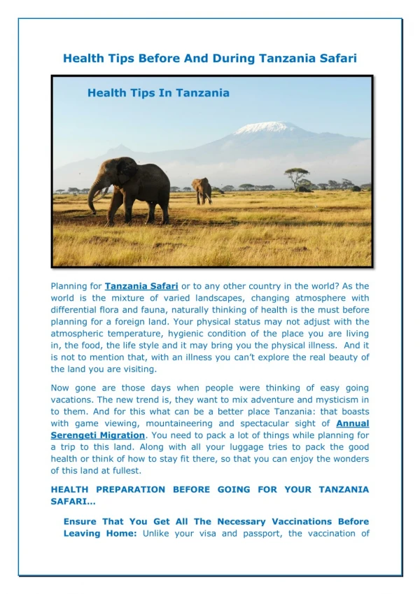 Health Tips Before And During Tanzania Safari