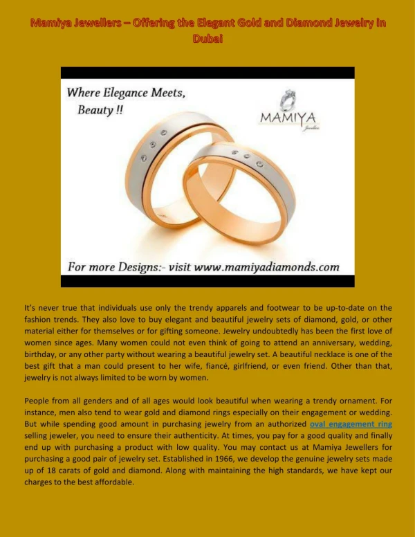 Mamiya Jewellers – An Elegant Gold and Diamond Jewelry Store in Dubai
