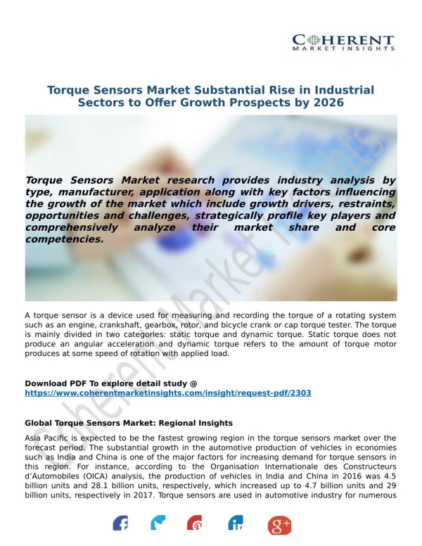 Torque Sensors Market Substantial Rise in Industrial Sectors to Offer Growth Prospects by 2026