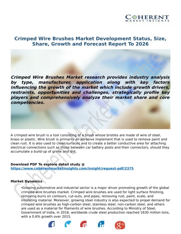 Crimped Wire Brushes Market Development Status, Size, Share, Growth and Forecast Report To 2026
