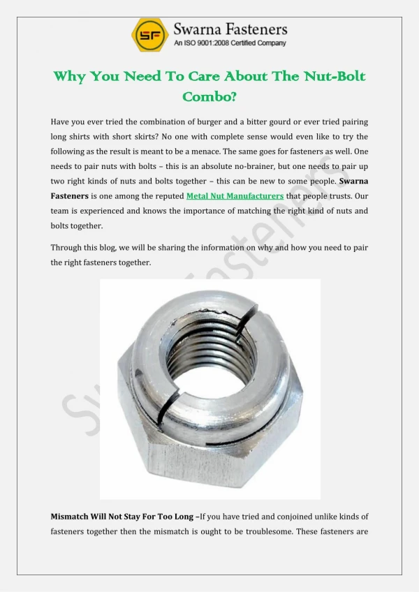 Why You Need To Care About The Nut-Bolt Combo?