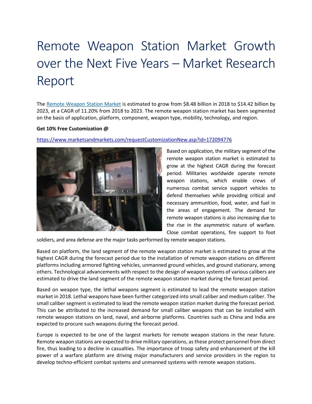 remote weapon station market growth over the next