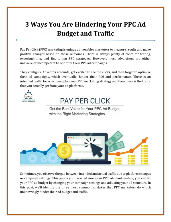 3 Ways You Are Hindering Your PPC Ad Budget and Traffic