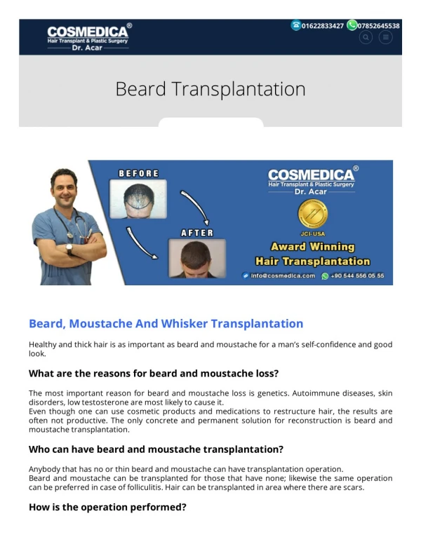 Beard, Moustache And Whisker Transplantation in Turkey