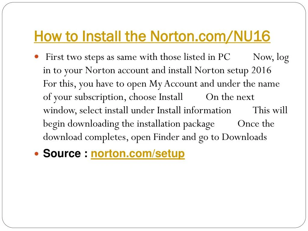 how to install the norton com nu16