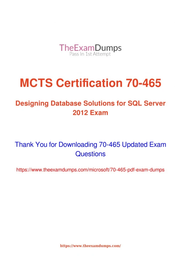 Microsoft MCP 70-465 Practice Questions [2019 Updated]