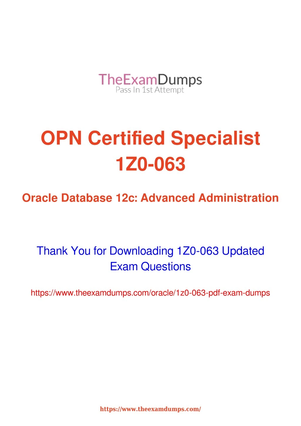 opn certified specialist 1z0 063