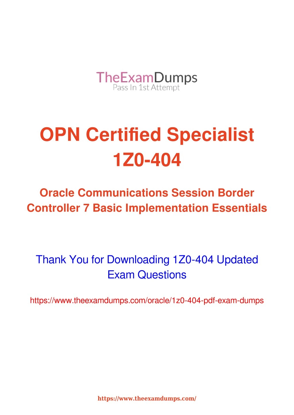 opn certified specialist 1z0 404