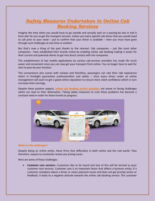 Safety Measures Undertaken in Online Cab Booking Services