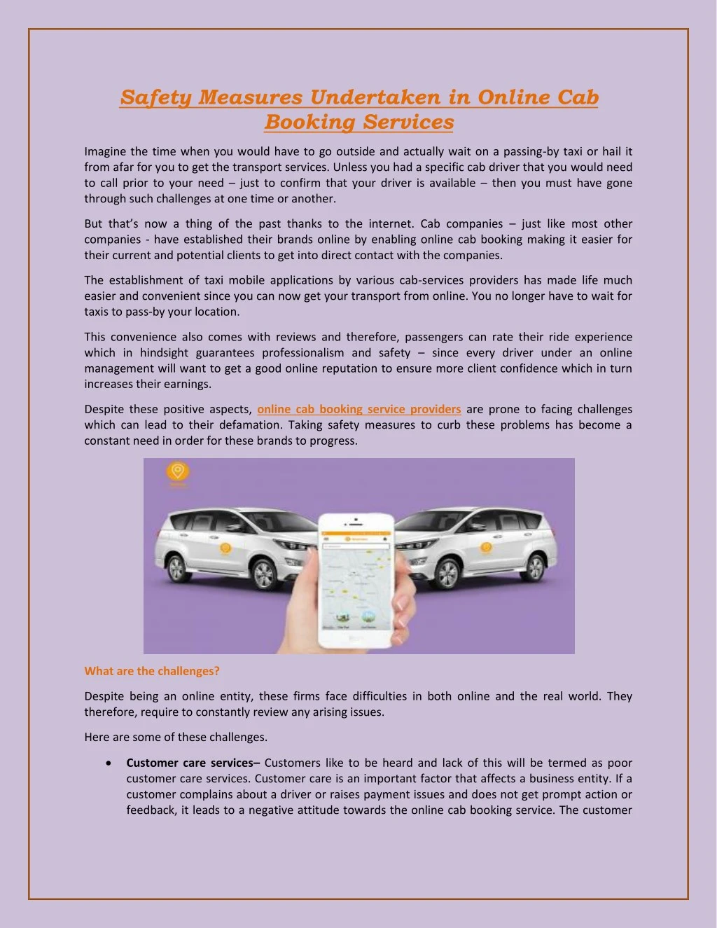 safety measures undertaken in online cab booking