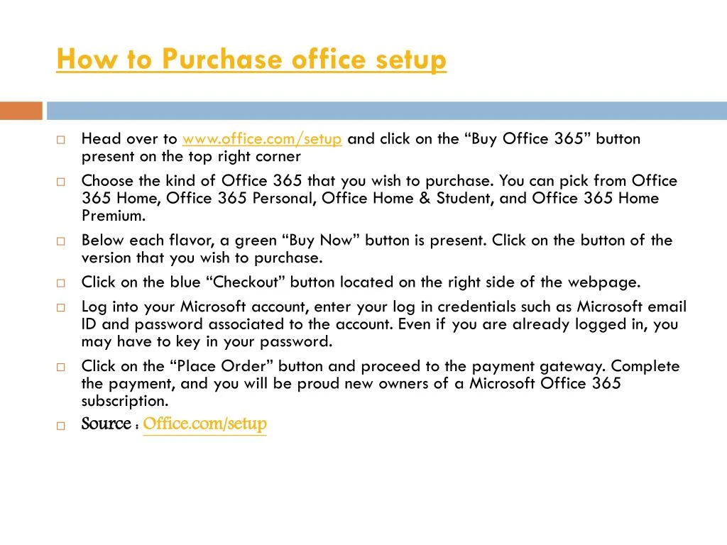 how to purchase office setup