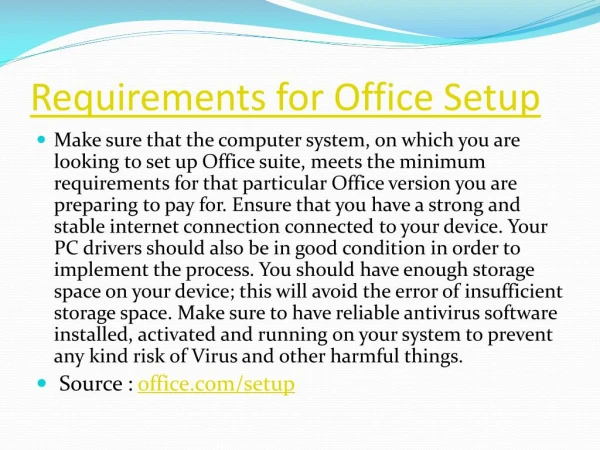 Requirements for Office Setup