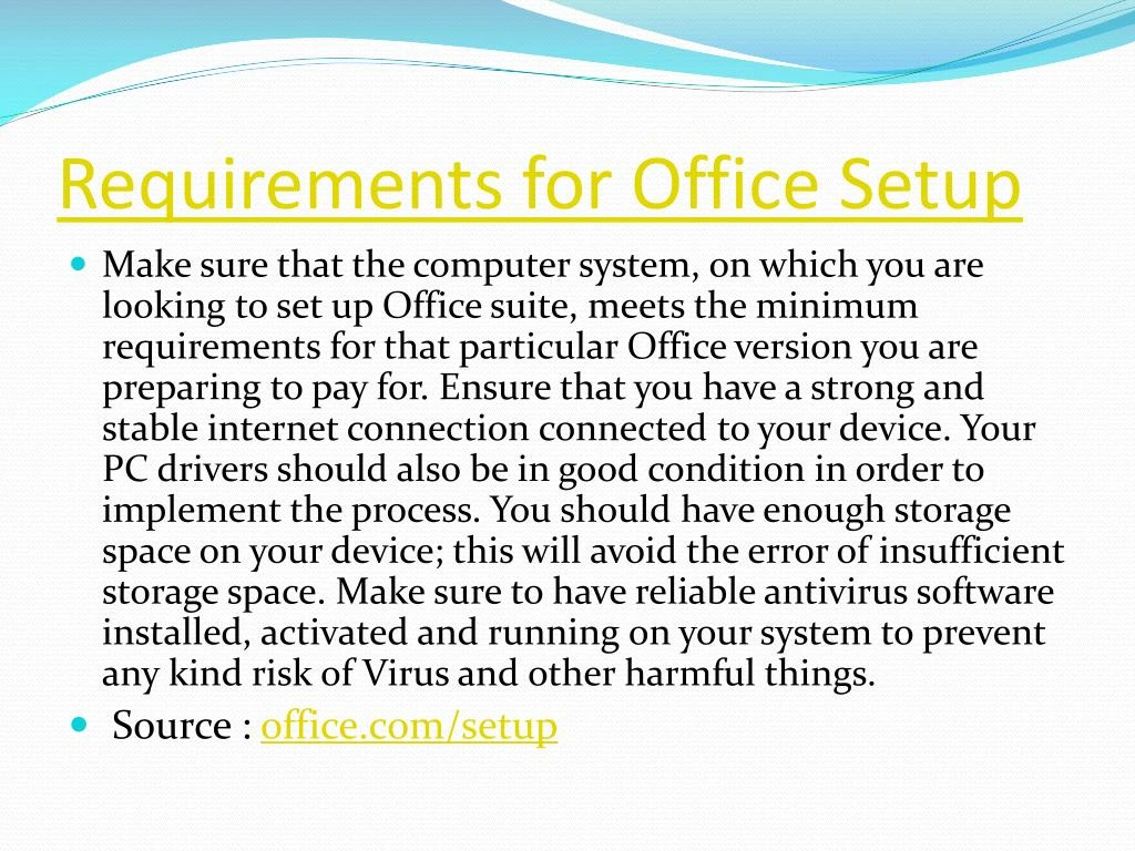 requirements for office setup