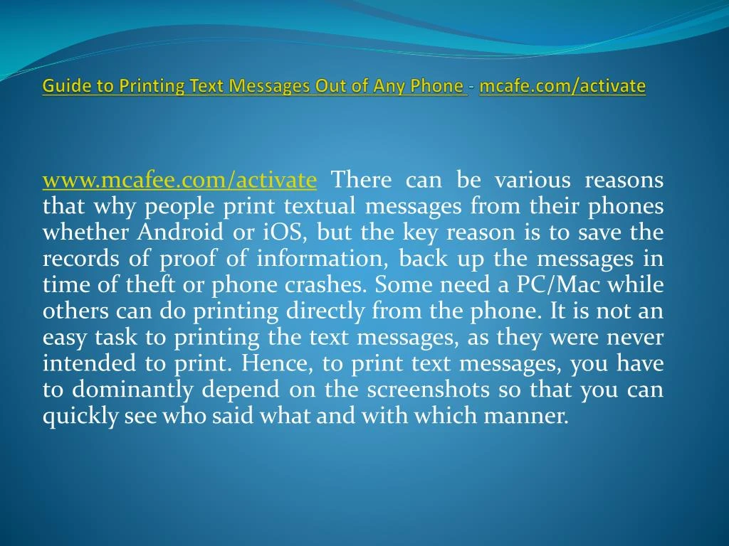 guide to printing text messages out of any phone mcafe com activate