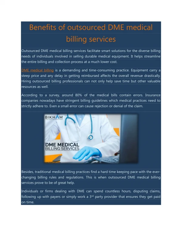 Benefits of outsourced DME medical billing services