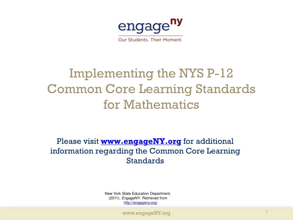 implementing the nys p 12 common core learning standards for mathematics