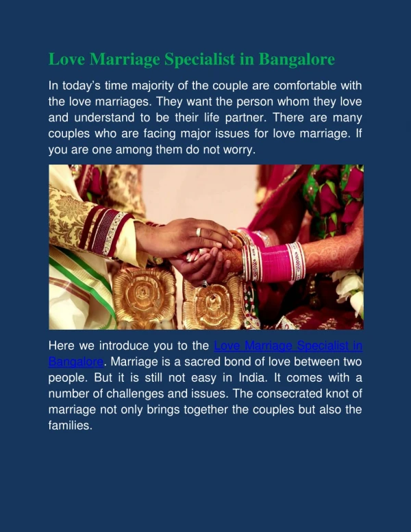 Best Love Marriage Specialist in Bangalore