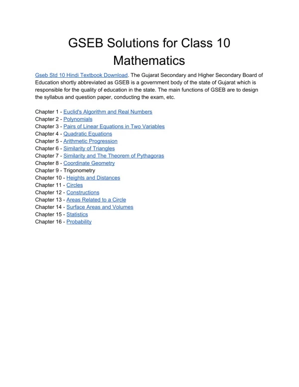 GSEB Solutions for Class 10 Mathematics