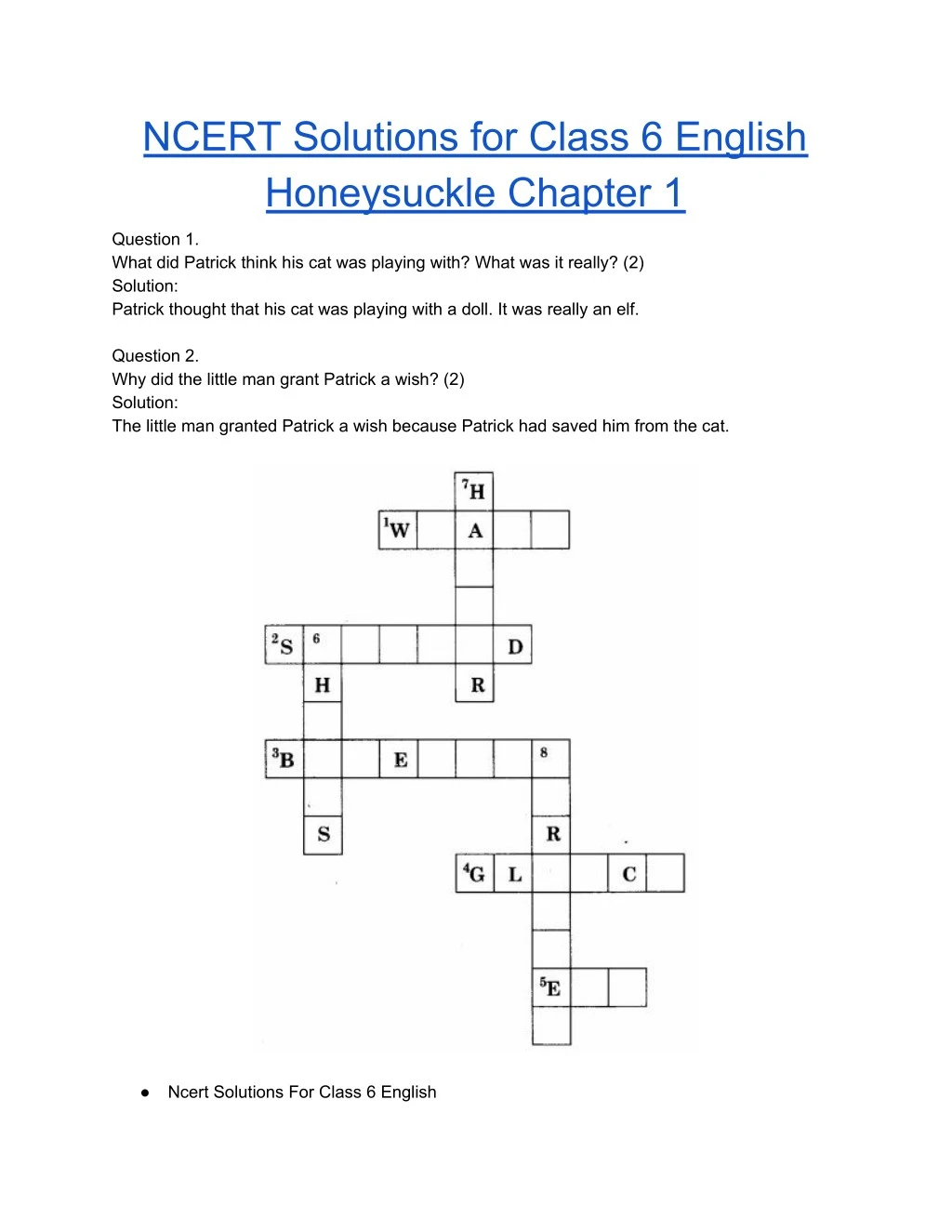 ncert solutions for class 6 english honeysuckle