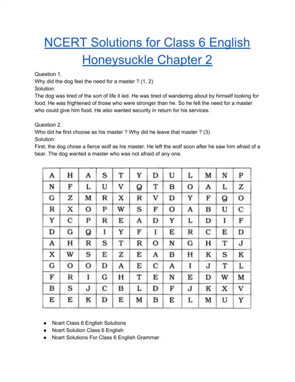 NCERT Solutions for Class 6 English Honeysuckle Chapter 2