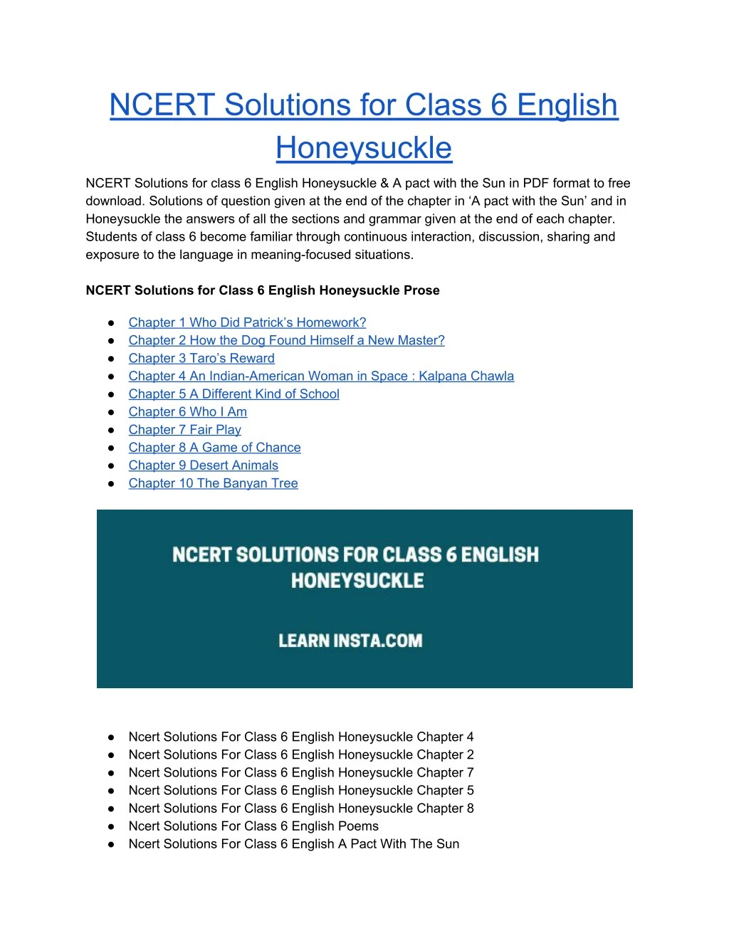 ncert solutions for class 6 english honeysuckle